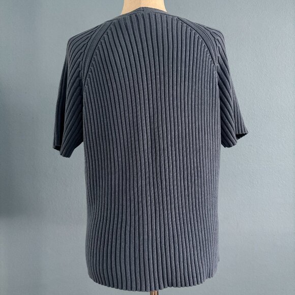 NWT Blue Sweater - Short Sleeves - V Neck - Ribbed - Size Large - Picture 3 of 4
